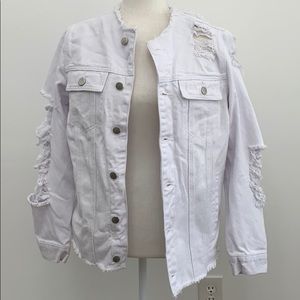 Distressed White Jean Jacket